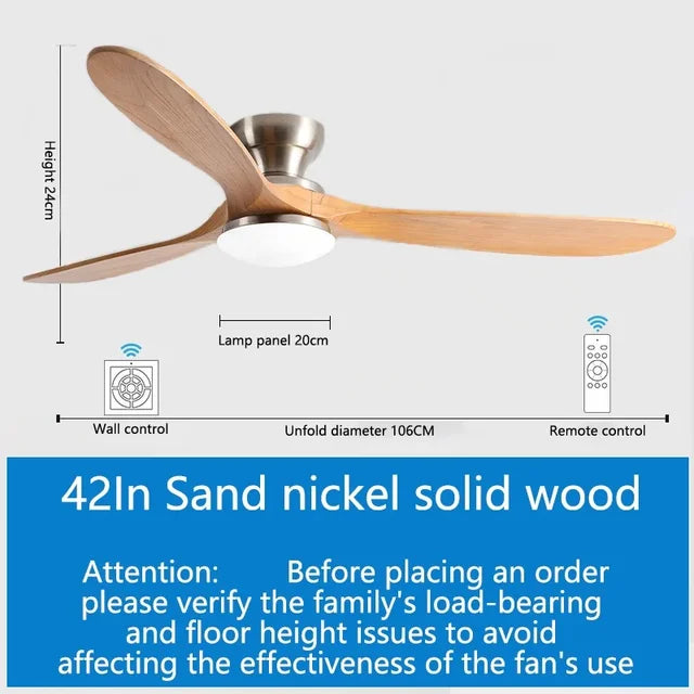52inch Low Floor Ceiling Fan Light Remote Control Led Llights Indoor Restaurant Solid wood fan leaves With Fan Chandelier