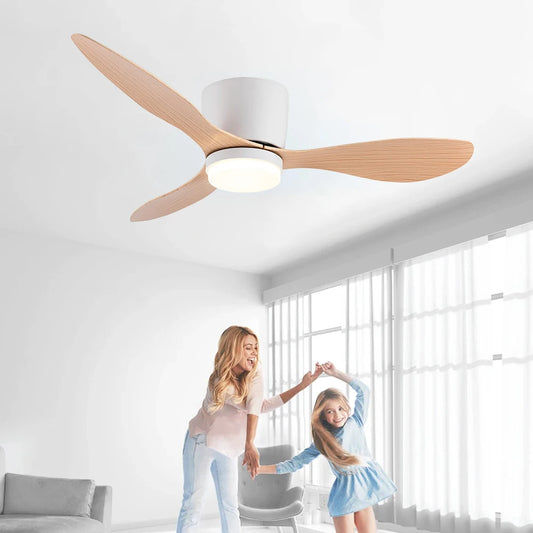IRALAN Ceiling Fan With Light, 6-speed choice, Reversible DC motor, 3CCT, Dimmable, Whisper, Easy Install, black/White/Wood