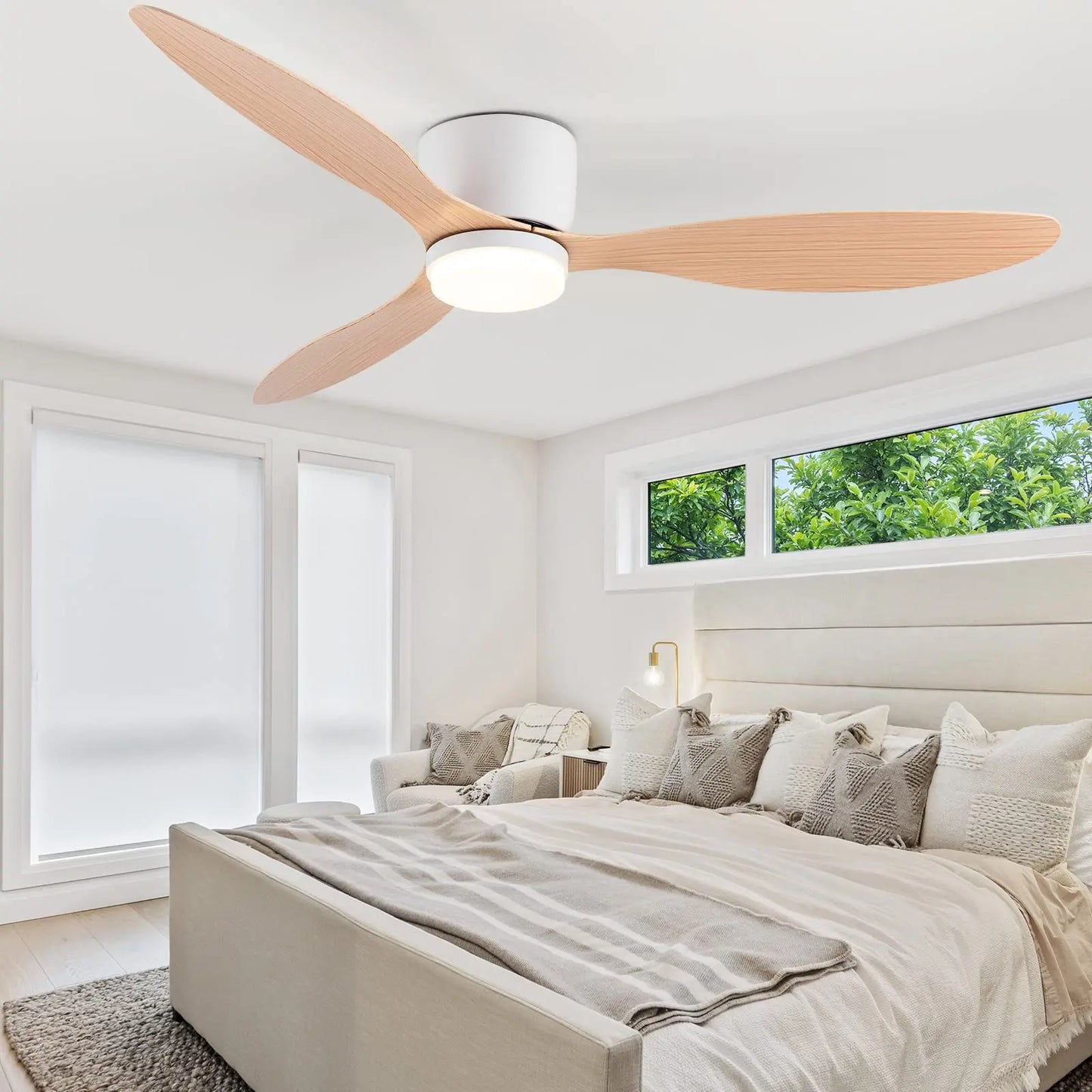 IRALAN Ceiling Fan With Light, 6-speed choice, Reversible DC motor, 3CCT, Dimmable, Whisper, Easy Install, black/White/Wood