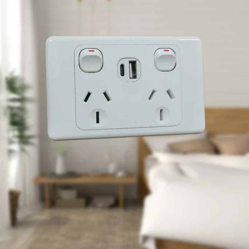 Australian Newzealand Standard Wall Socket Outlet SAA General Purpose Single Power Outlets And Light Switches Horizontal Mount