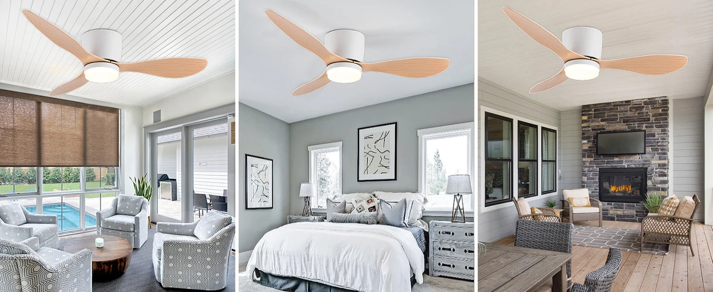 IRALAN Ceiling Fan With Light, 6-speed choice, Reversible DC motor, 3CCT, Dimmable, Whisper, Easy Install, black/White/Wood