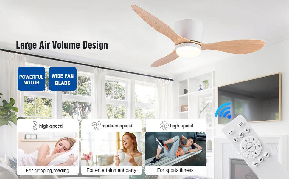 IRALAN Ceiling Fan With Light, 6-speed choice, Reversible DC motor, 3CCT, Dimmable, Whisper, Easy Install, black/White/Wood
