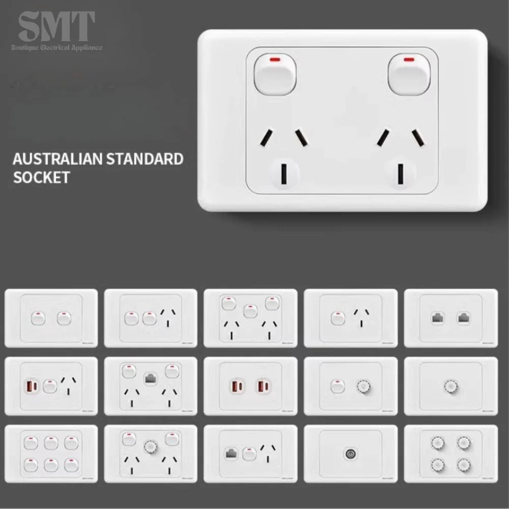Australian Newzealand Standard Wall Socket Outlet SAA General Purpose Single Power Outlets And Light Switches Horizontal Mount
