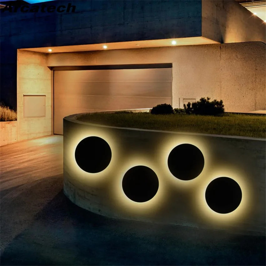 LED Outdoor Waterproof Wall Light Round LED Garden Wall Lamp Aisle Light Exterior Wall Balcony Corridor Aluminum Lighting