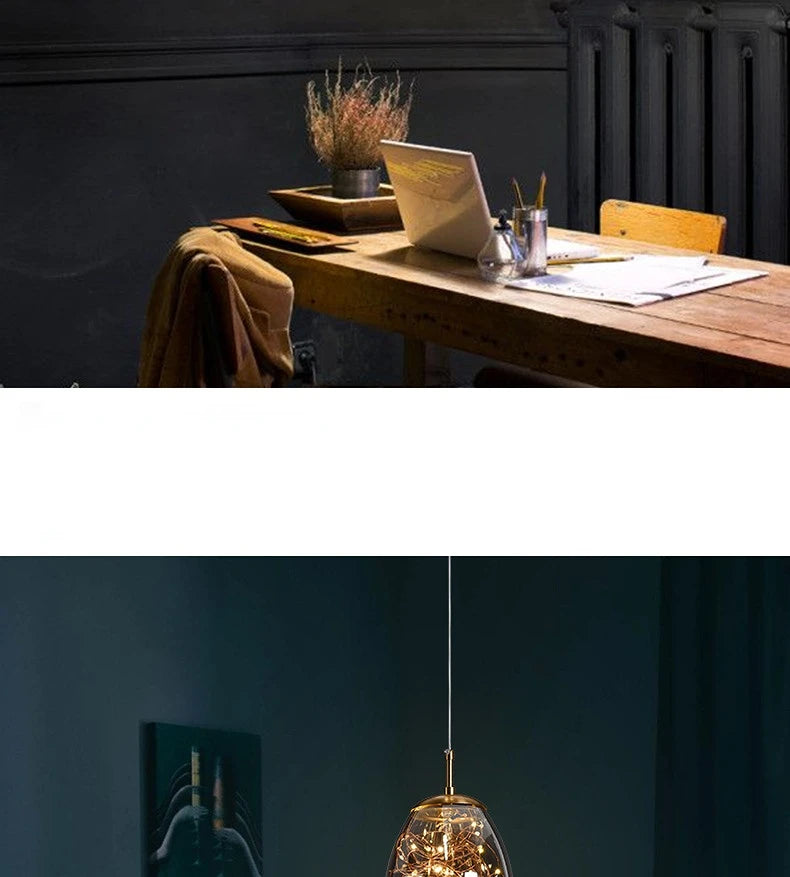 Modern Led Glass Pendant Lights for Bedroom Bedside Bathroom Hanging Lighting Ceiling Chandelier Lamp Decoration String Line
