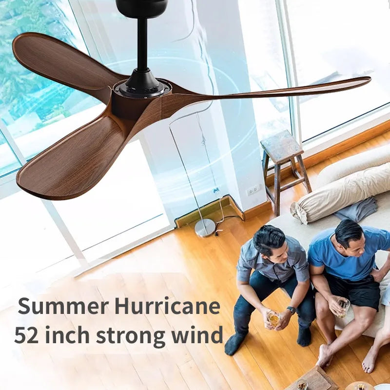 42/52 Inch Nordic LED Ceiling Light Restaurant Living Room Home Remote Control DC Silent Industrial Retro Electric Fan