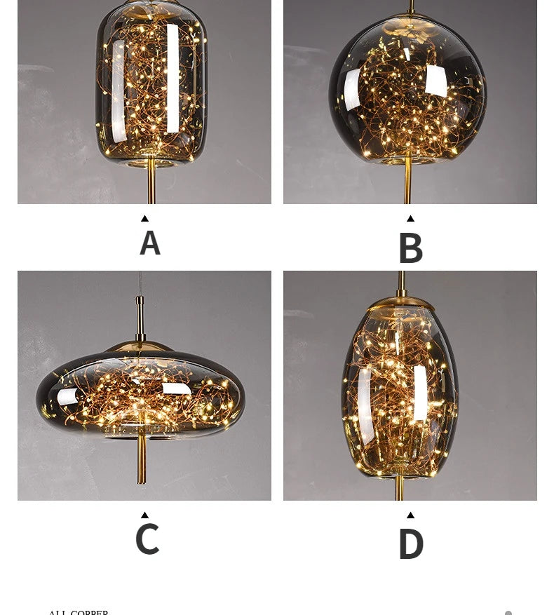 Modern Led Glass Pendant Lights for Bedroom Bedside Bathroom Hanging Lighting Ceiling Chandelier Lamp Decoration String Line