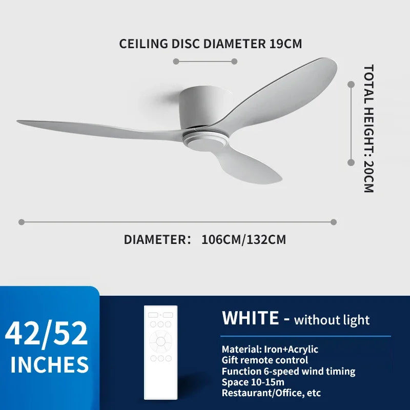 Low Floor Living Room with Lights and Remote Control Ceiling Fan, High Wind Power, Indoor Bedroom, Living Room, Dining Room