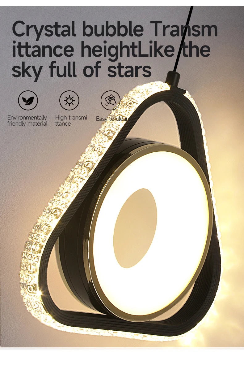 Modern Pendant Lamp Dining Room LED Crystal Design Gold Finish Minimalist Bedroom Bedside Lighting Chandelier for Home Decor