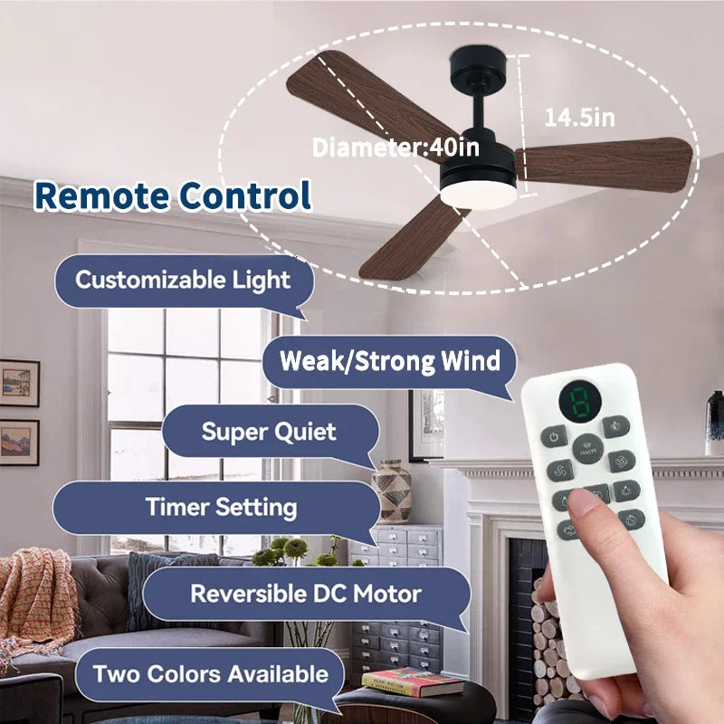 Ceiling Fan with Light, 3CCT, Silent DC Motor, Remote Control, Living Room, Bedroom, Dining Room and Study, Fan Light