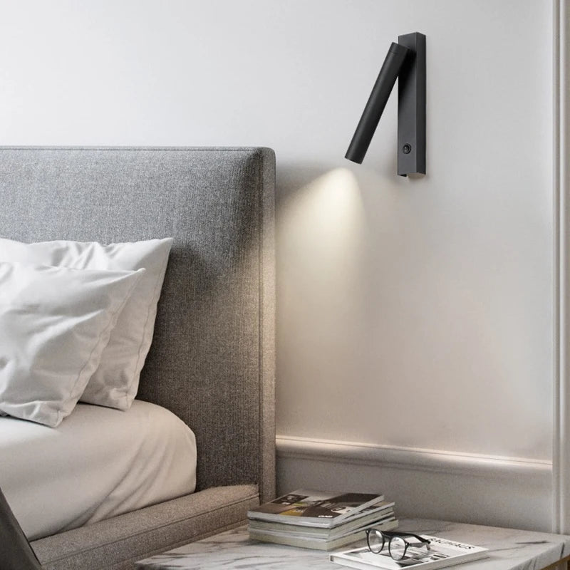 Minimalist Rotate Wall Sconce with Switch Home Decor Study Bedroom Bedside Reading Lamp Spotlight LED Adjustable Angle Wall Lamp