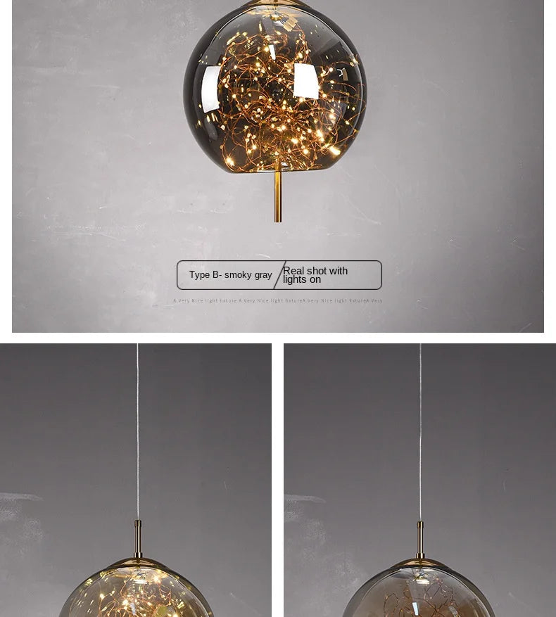 Modern Led Glass Pendant Lights for Bedroom Bedside Bathroom Hanging Lighting Ceiling Chandelier Lamp Decoration String Line