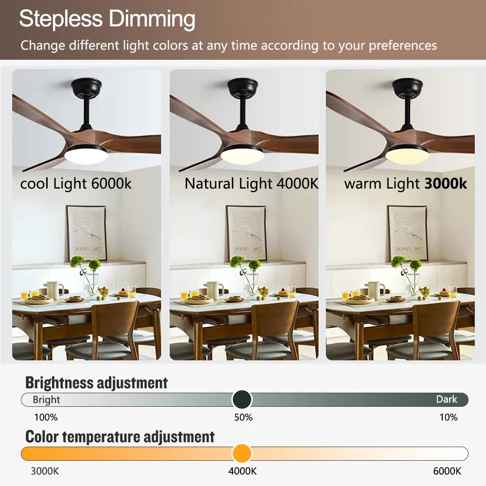 42/52 Inch Ceiling Light, 3 ABS Blade DC Brushless Motor Ceiling Fan, with 24W Light, Living Room Dining Room Indoor Fan Light