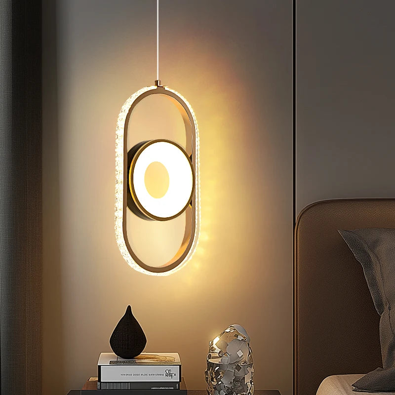 Modern Pendant Lamp Dining Room LED Crystal Design Gold Finish Minimalist Bedroom Bedside Lighting Chandelier for Home Decor