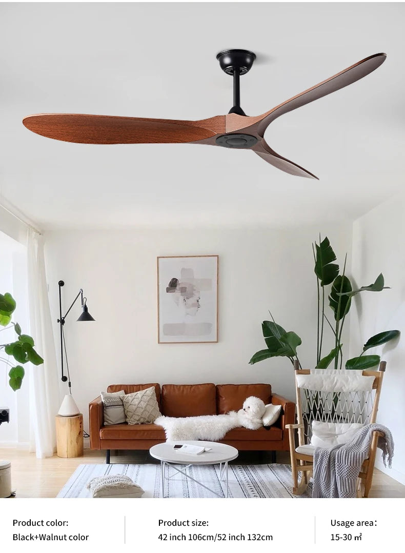 42/52 Inch Nordic LED Ceiling Light Restaurant Living Room Home Remote Control DC Silent Industrial Retro Electric Fan