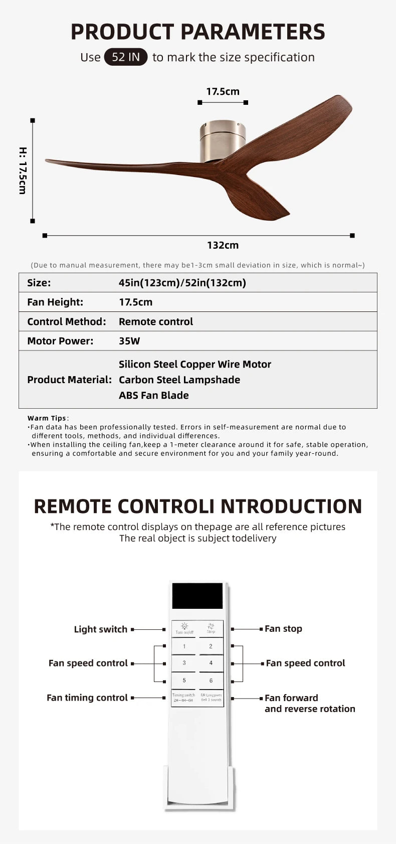 FUMANJIA 45/52" Industrial Retro Ceiling Fan, Ideal for Living/Dining Areas, Home & Office - 6 - Speed Silent DC Inverter Motor