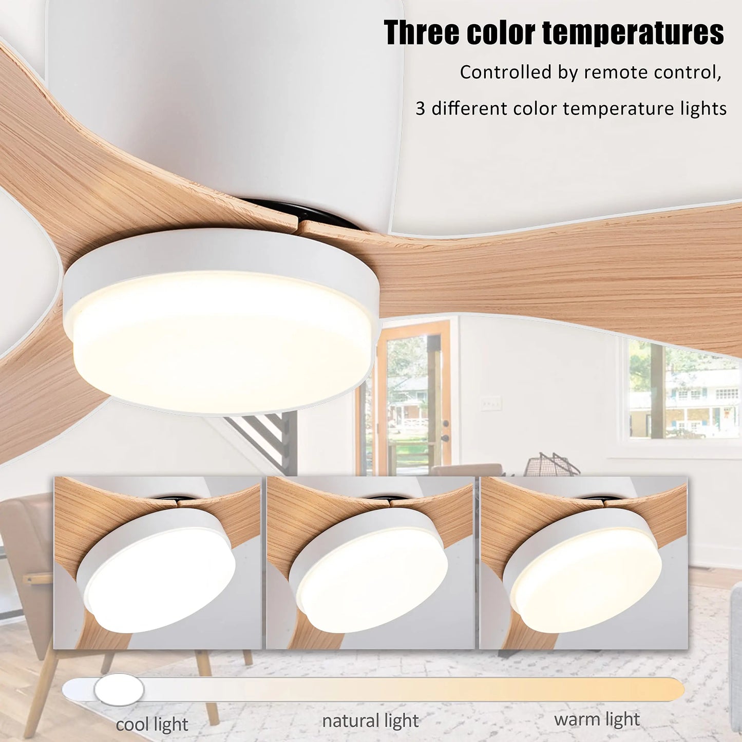 IRALAN Ceiling Fan With Light, 6-speed choice, Reversible DC motor, 3CCT, Dimmable, Whisper, Easy Install, black/White/Wood