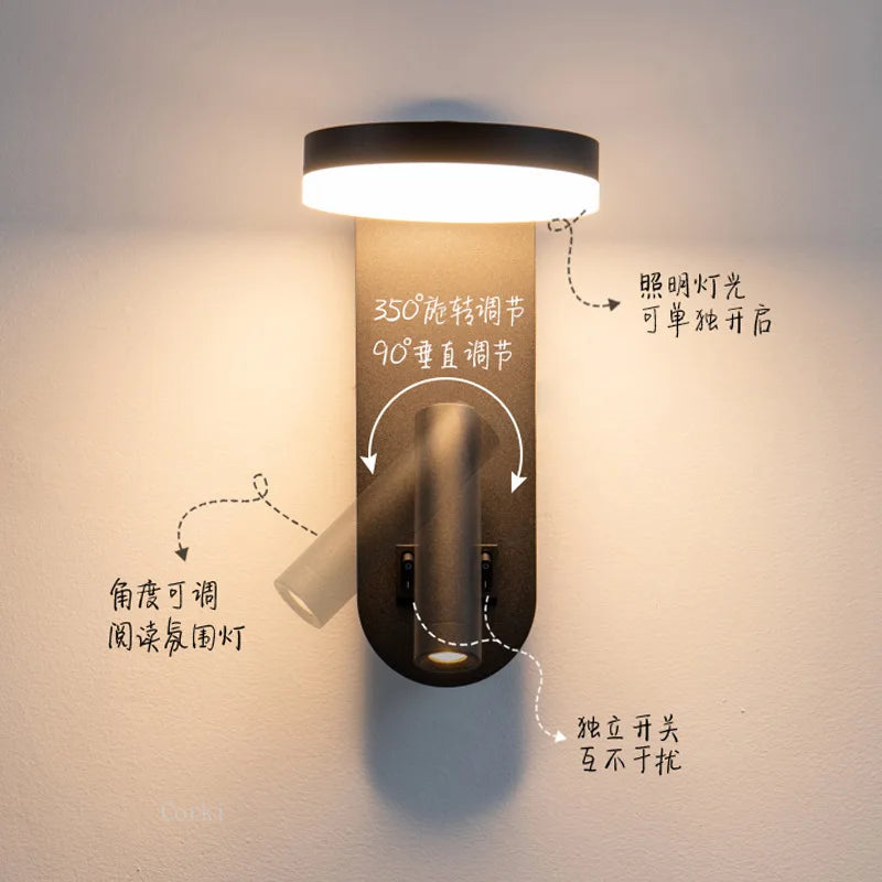 New Minimalist Wall Lamp Rotatable Spotlight Creative Bedroom Bedside Lamp Design Modern Led Wall Sconce ligjt for Hotel Rooms