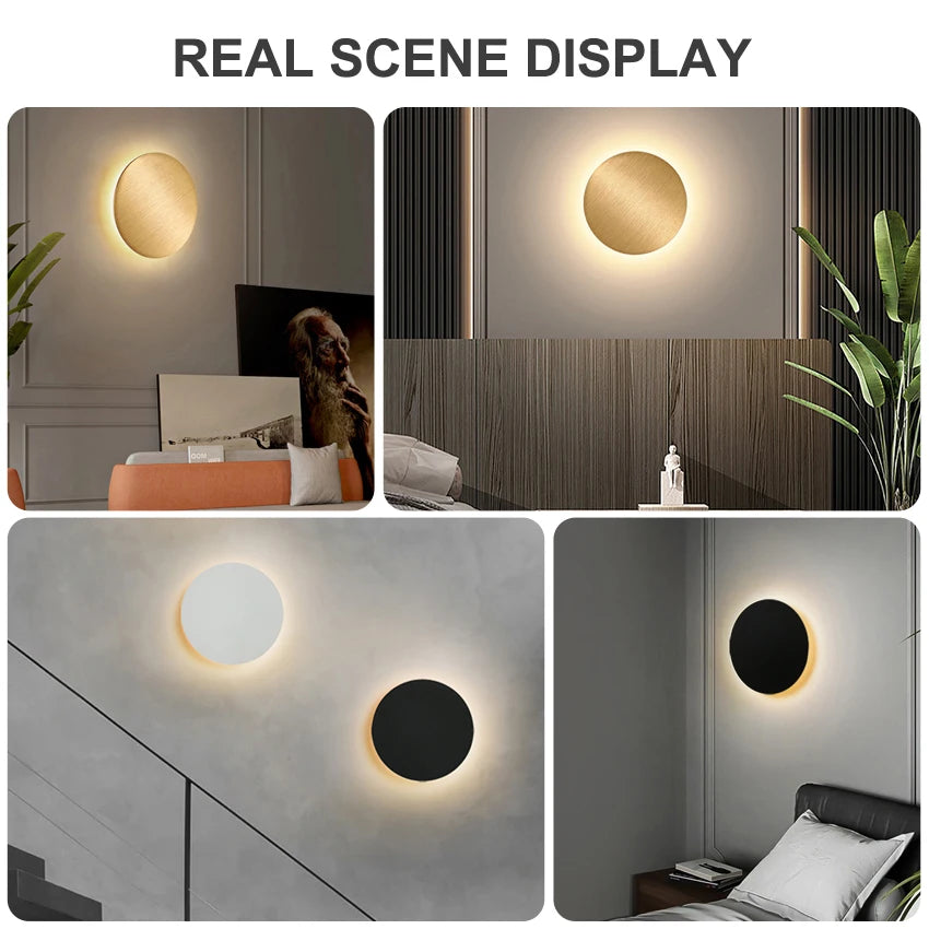 Modern Round Wall Lamp 15cm/20cm LED Black/White/Gold Aluminum Acrylic Light Fixture Easy Install for Living Room Bedroom 
