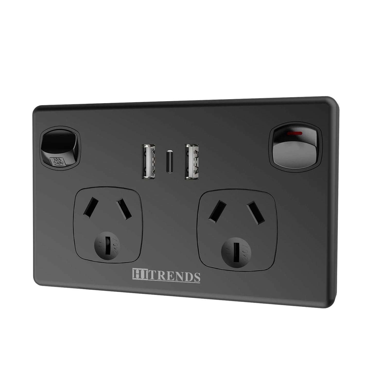 Australian Standard USB Wall Socket Dual Socket with 2 USB 1 Type-C and Switch, AU Plug Adapter Mobile Phone Charging 10A