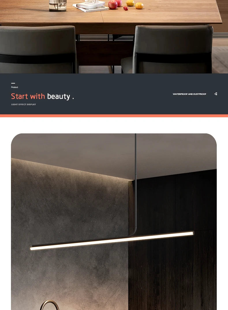 Minimalist Long Pendant Lamp 360 Luminous Strip Dining Table Dining Hanging Lights Modern Restaurant Lamp Office Light Fixture