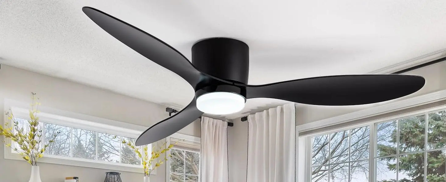 IRALAN Ceiling Fan With Light, 6-speed choice, Reversible DC motor, 3CCT, Dimmable, Whisper, Easy Install, black/White/Wood