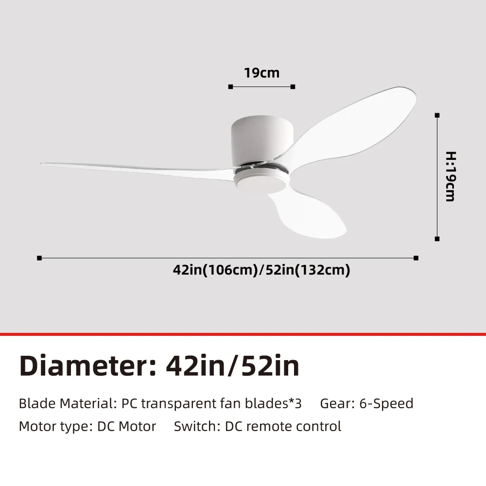 Minimalist Household Ceiling Fan Light for Living Room/Restaurant, Transparent PC Blades, Inverter DC Motor & 6-Speed Adjustment