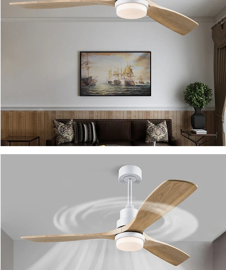 42/52 Inch Solid Wood Ceiling Fan, for Living Rooms, Bedrooms, Dining Rooms, and Study Rooms, with Remote Control Fan Lights