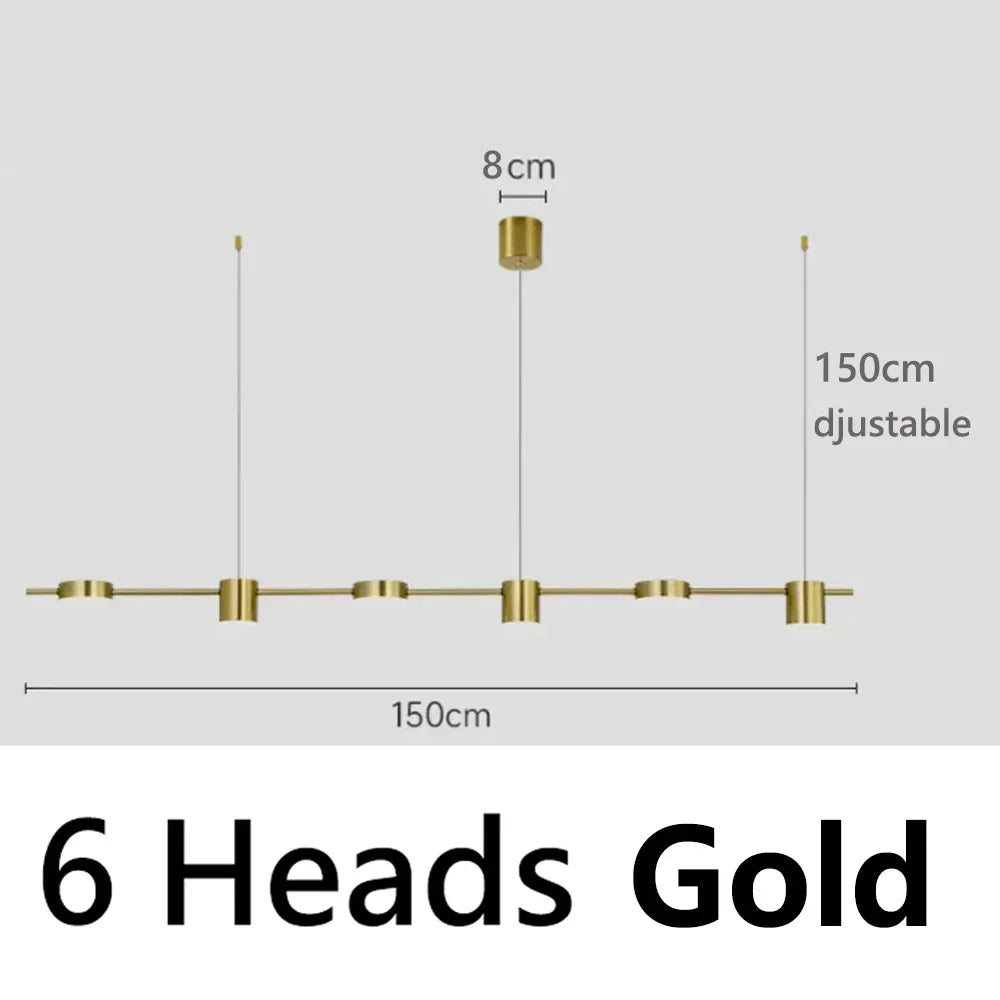 Modern LED Pendant Light Remote Dimming Indoor Lighting Art Ceiling Pendant Light Gold Long Strip Kitchen Restaurant Decoration