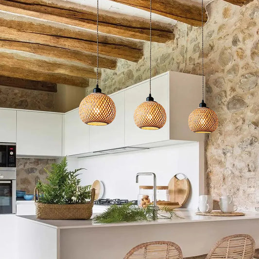 Bamboo Pendant Lamp Hanging Lamp Handmade Rattan Chandelier Fixture Restaurant Dining Room Indoor Lighting AC85-260V