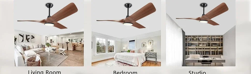 52 Inch Walnut Ceiling Fan, Remote Control with Adjustable Lights, 3 Fan Blades Reversible DC Motor Ceiling Fan, Decorative Fan