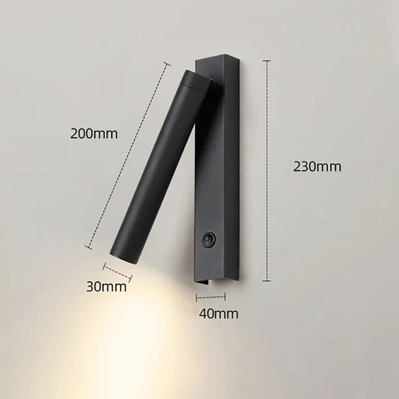 Minimalist Rotate Wall Sconce with Switch Home Decor Study Bedroom Bedside Reading Lamp Spotlight LED Adjustable Angle Wall Lamp