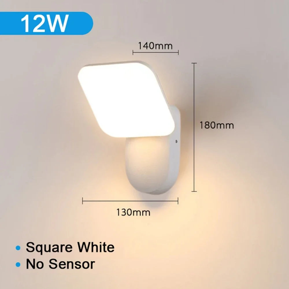 PIR Motion Sensor LED Outdoor Wall Lamp 12W IP65 Waterproof Aluminum Garden Porch Light Corridor Entrance Sconce Indoor Fixture