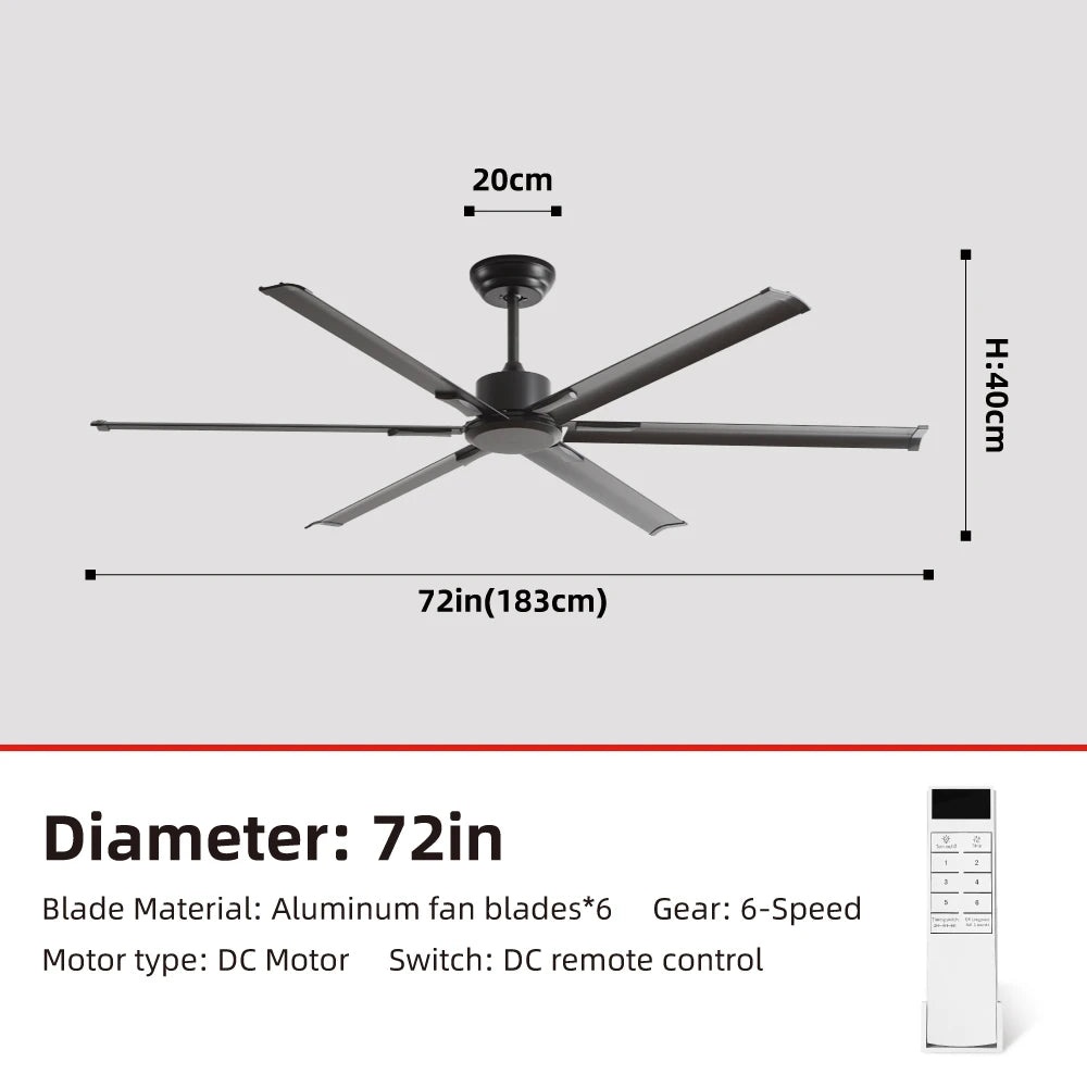FUMANJIA 72Inch Ceiling Fan - DC Motor&Remote Control, 6-Speed Adjustment, Aluminum Blade, Reversible Function for Commercial