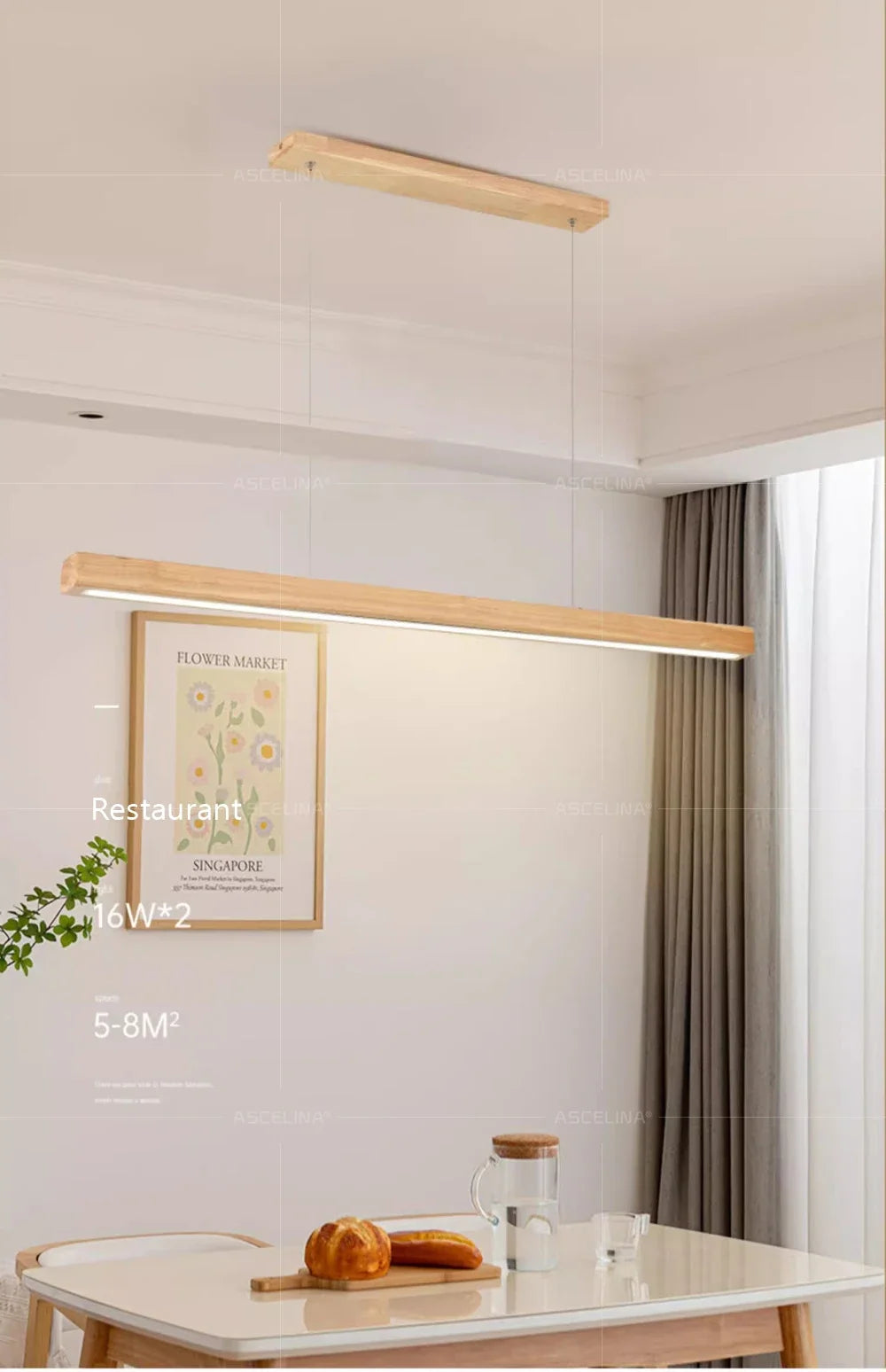 Modern LED Pendant Light wood Long Strip dining table lamp suspension Chandelier for living dining room kitchen lighting fixture