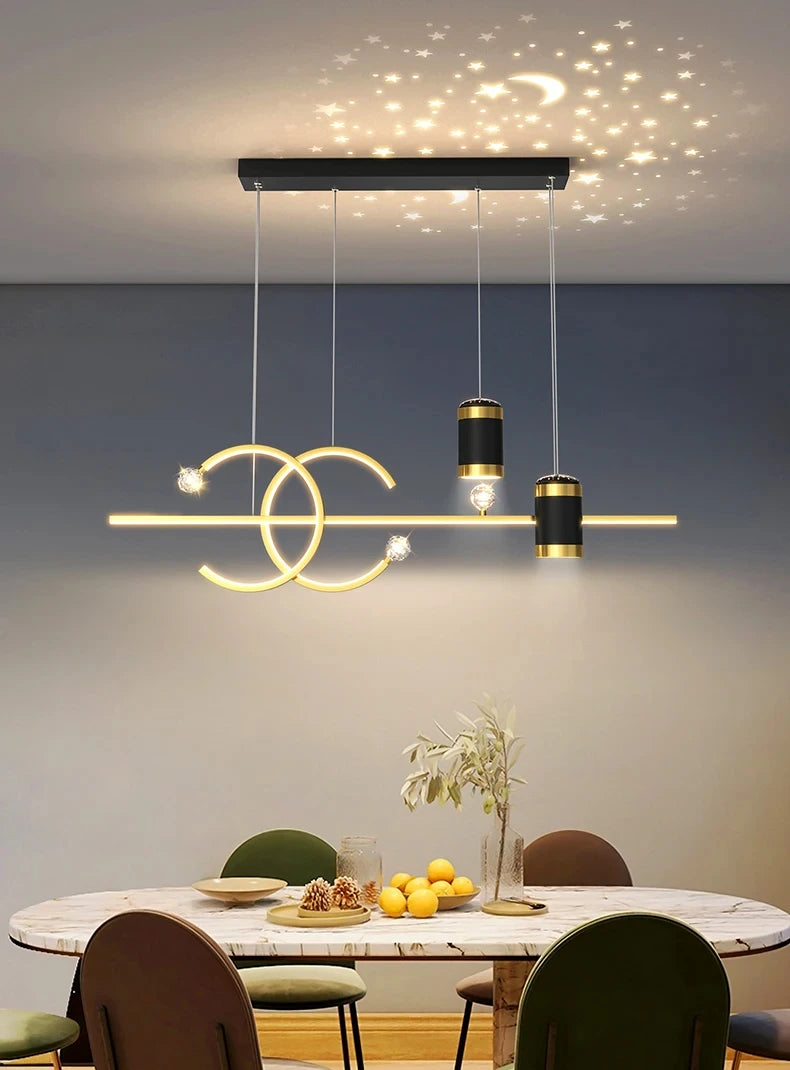 Modern Dining Room Pendant Light LED Smart Remote Control Dining Table Hanging Lamp Luxury Lustre Home Indoor Decor Chandelier