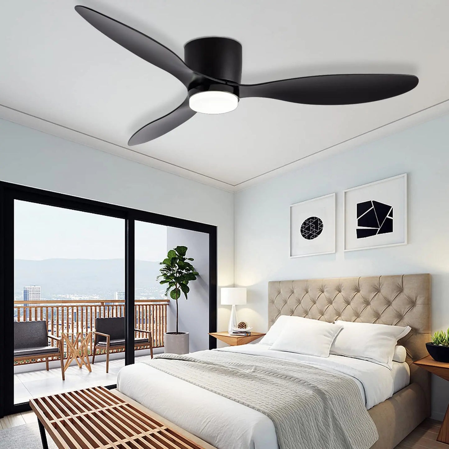 IRALAN Ceiling Fan With Light, 6-speed choice, Reversible DC motor, 3CCT, Dimmable, Whisper, Easy Install, black/White/Wood