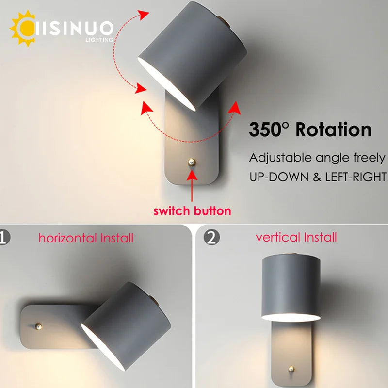 Nordic Wall Lamp Bedside Rotatable Adjustable Light With Switch for Home Decoration Lighting Creative Reading Study Wall Lights
