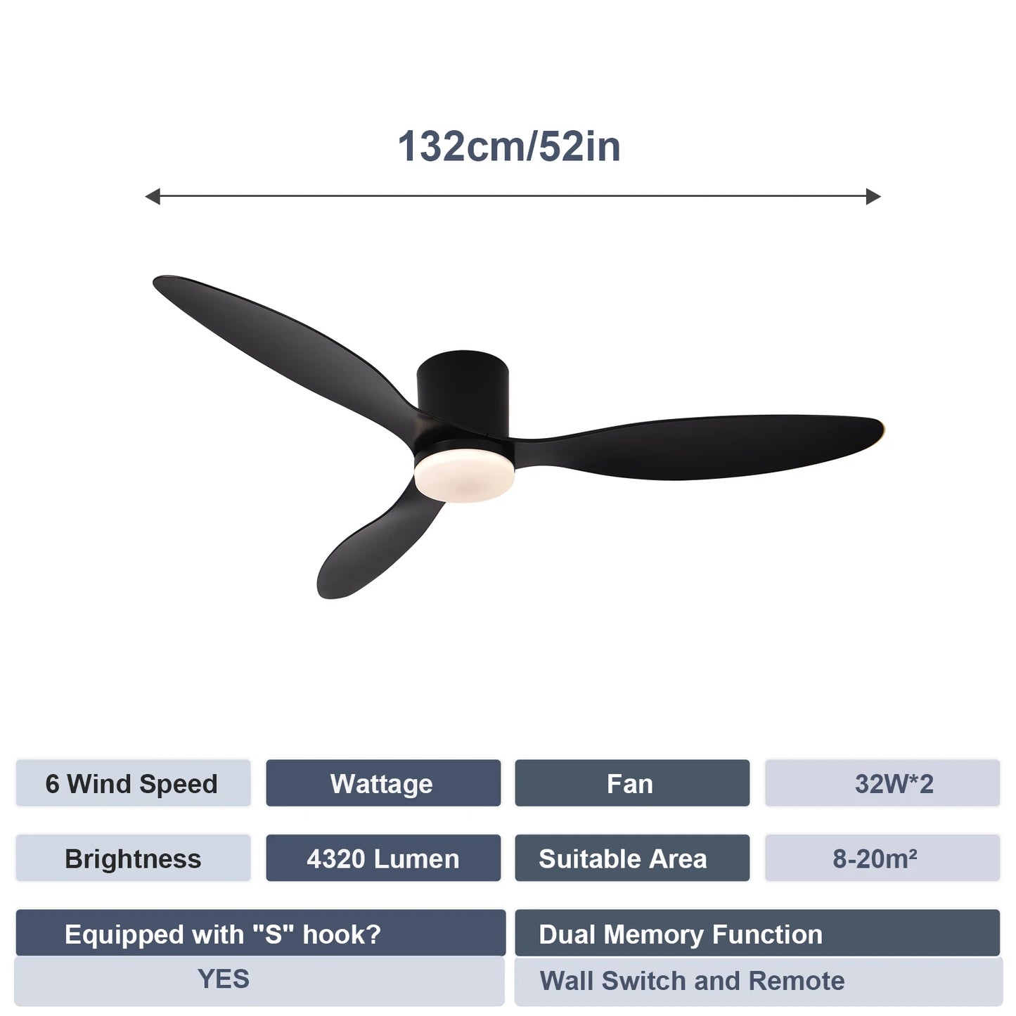 52 Inch Low Profile Ceiling Fan with Light Remote Control for Indoor And Covered Outdoor Use Made in China