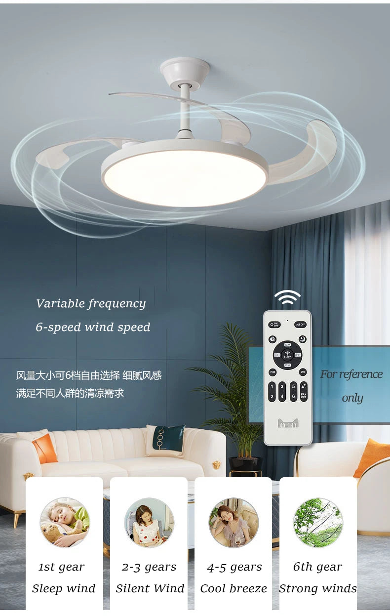 Electric Fan Chandelier Led Ceiling Lamp Room Decoration Dining Table Living Home Silent Bedroom Circulator Fan Light Fixture
