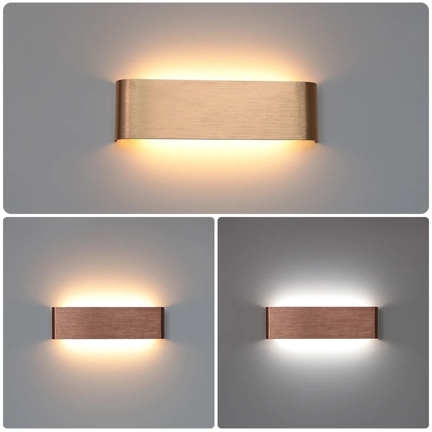 12W LED Indoor Wall Lamp Brushed Gold/Coffee Aluminum Wall Light Up and Down or Left and Right Glow Decorative Lighting Fixtures