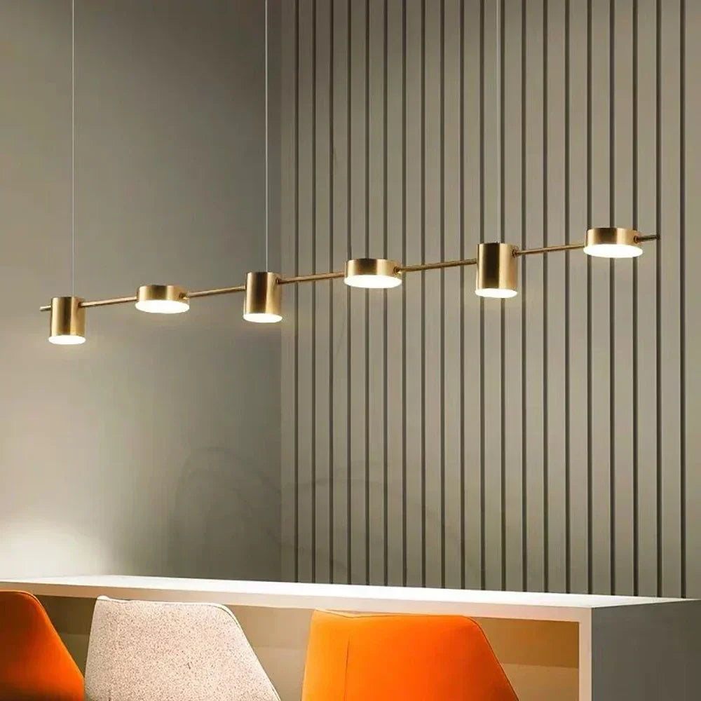 Modern LED Pendant Light Remote Dimming Indoor Lighting Art Ceiling Pendant Light Gold Long Strip Kitchen Restaurant Decoration
