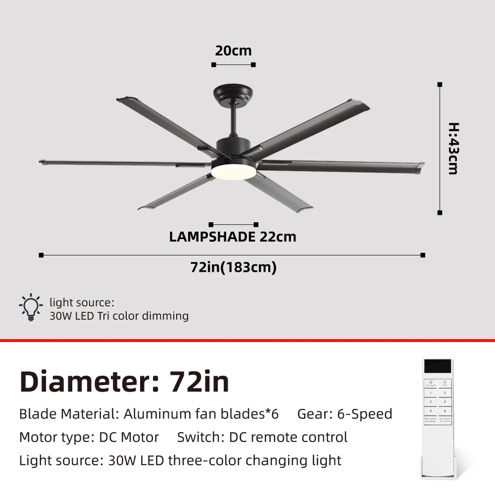 FUMANJIA 72Inch Ceiling Fan - DC Motor&Remote Control, 6-Speed Adjustment, Aluminum Blade, Reversible Function for Commercial