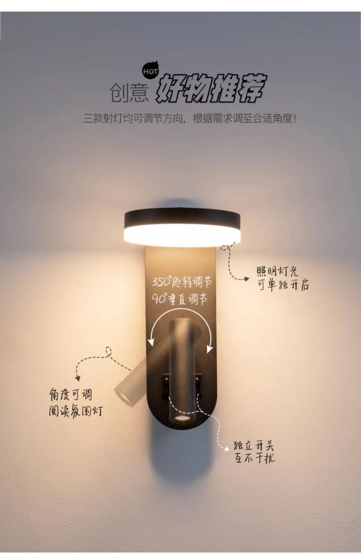 New Minimalist Wall Lamp Rotatable Spotlight Creative Bedroom Bedside Lamp Design Modern Led Wall Sconce ligjt for Hotel Rooms