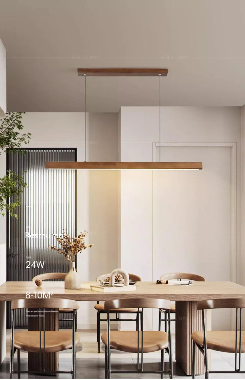 Modern LED Pendant Light wood Long Strip dining table lamp suspension Chandelier for living dining room kitchen lighting fixture