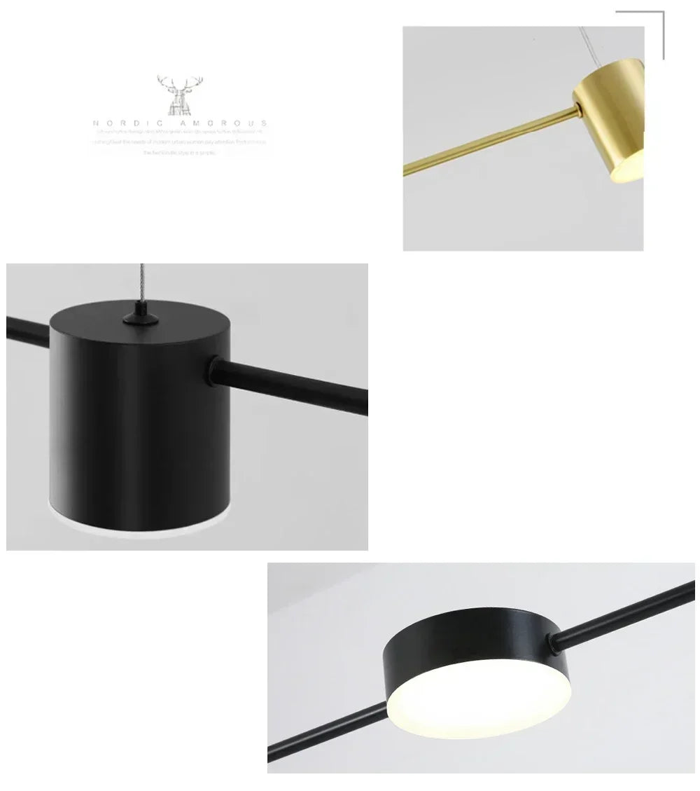 Modern LED Pendant Light Remote Dimming Indoor Lighting Art Ceiling Pendant Light Gold Long Strip Kitchen Restaurant Decoration