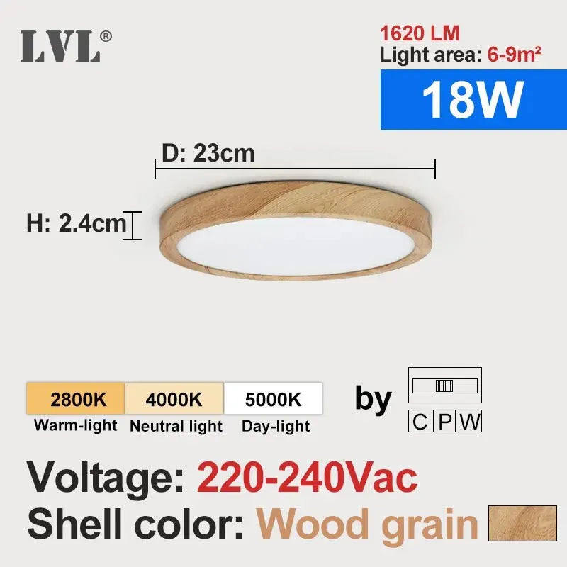 LVL LED Ceiling Light Wood Grain 3 in 1 Lighting Colors Home Lighing Kitchen Bedroom Bathroom Round Flush Ceiling Lamp