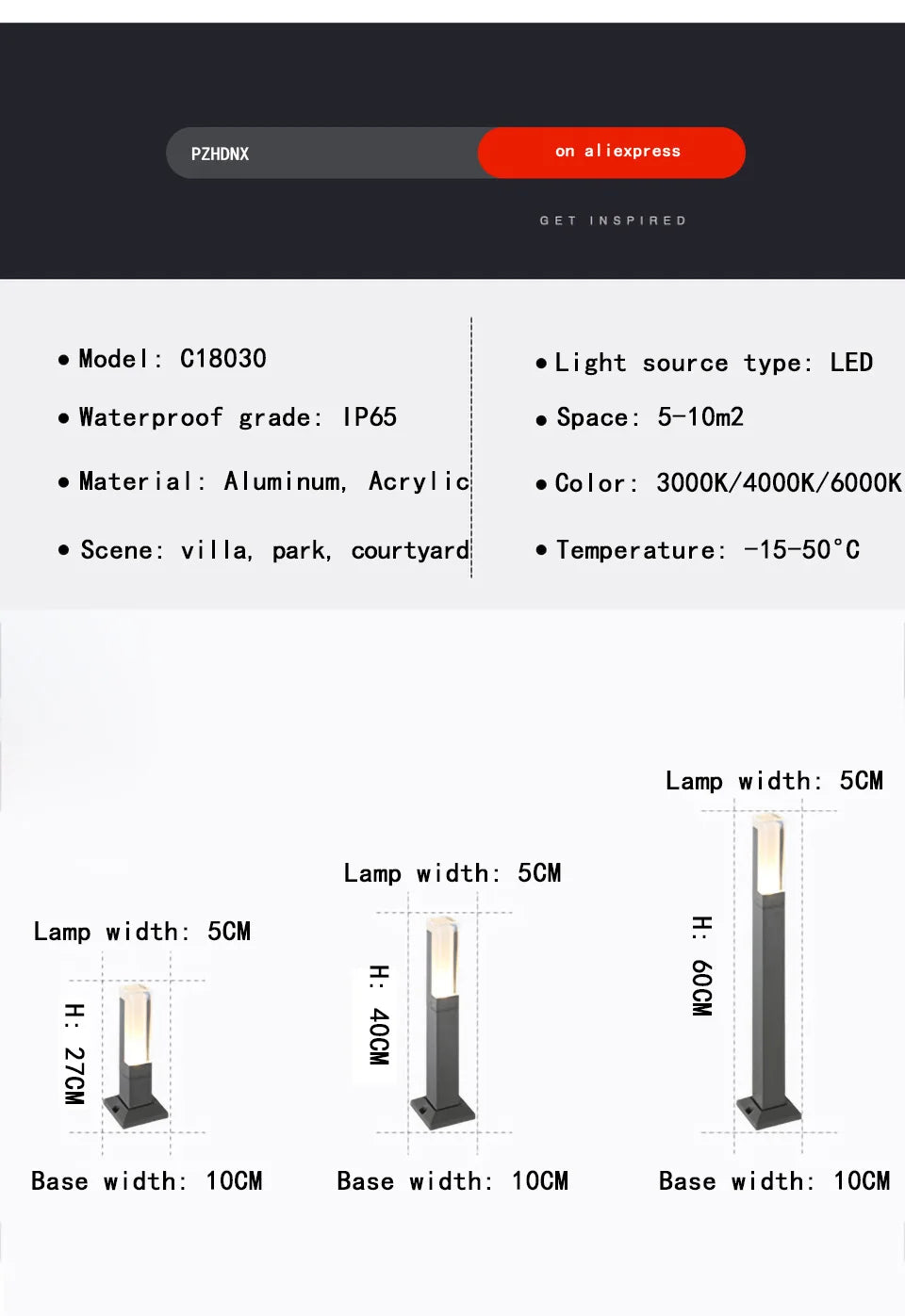 Outdoor iP65 waterproof lawn light LED 10W aluminum acrylic light, park square garden courtyard landscape light AC85-265V