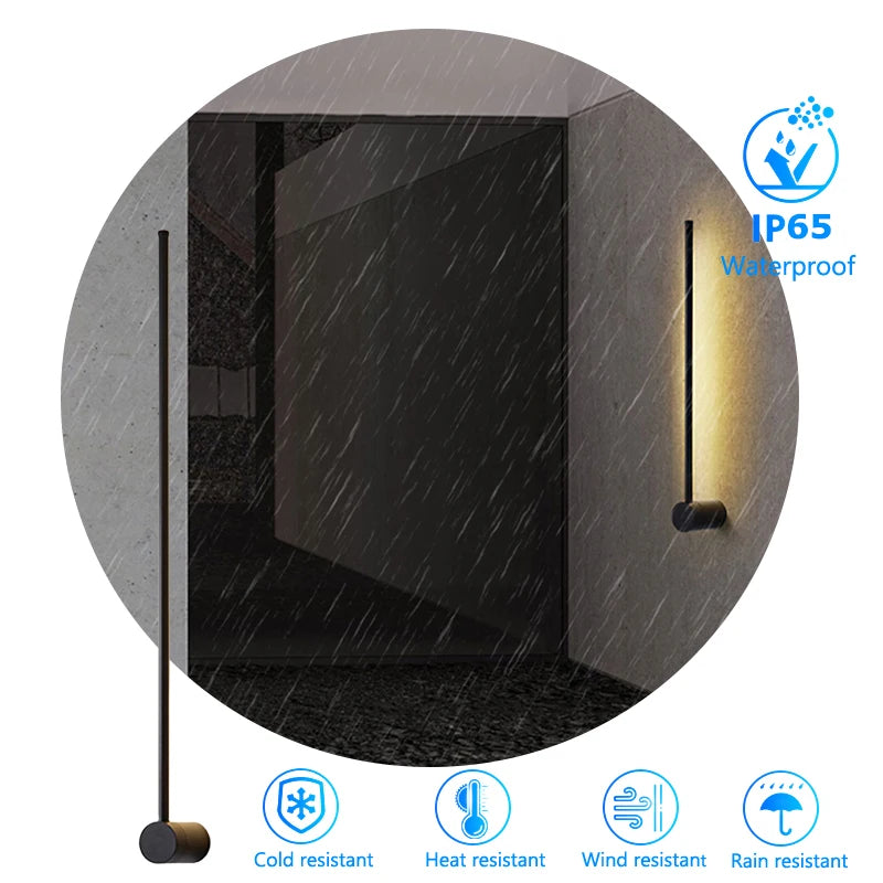 Outdoor Wall Sconces Long Strip IP65 Anti Rust 3000K 4500K 6000K Black Waterproof Linear Wall Mount Lighting for Porch Courtyard