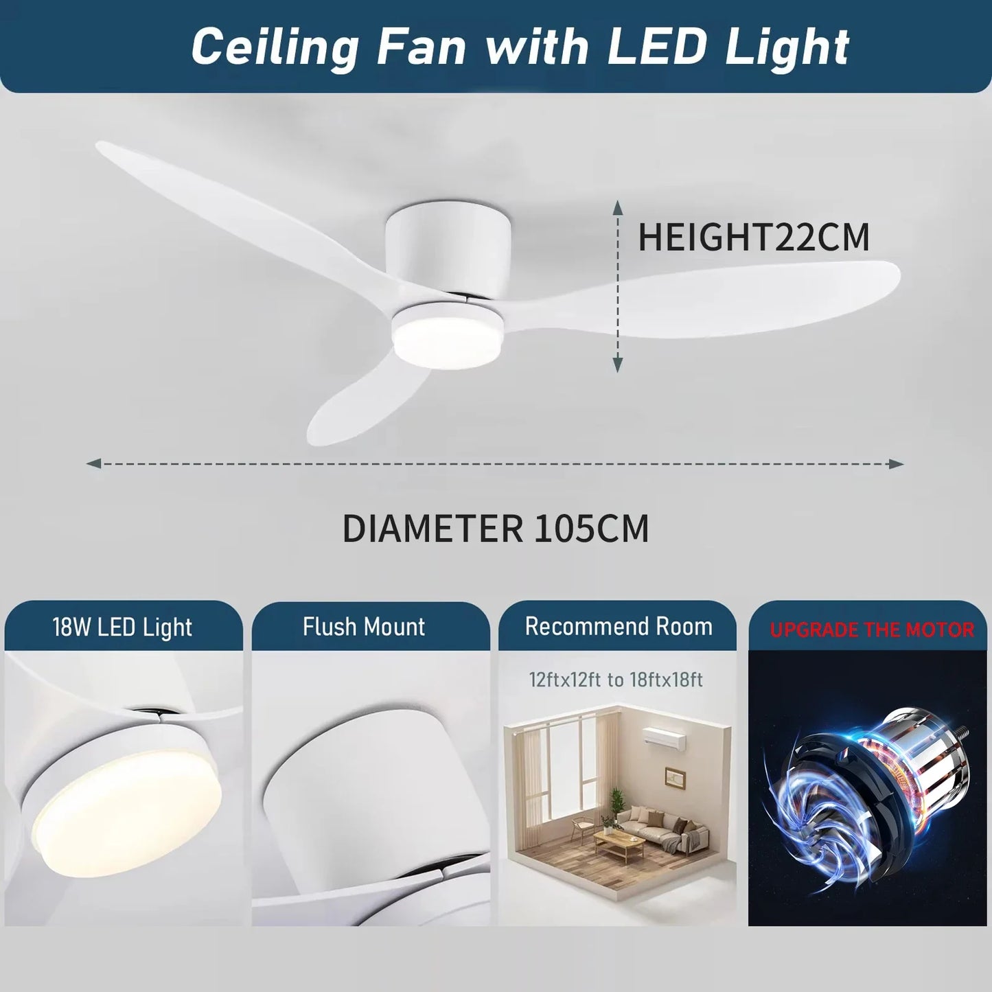 LED Lights, Modern Ceiling Fans, LED Lights, DC Motors, High Air Volume Remote Control, Kitchen, Bedroom, Dining Room, Terrace